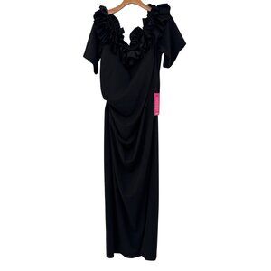Xscape Womens grown dress size 22W plus Black Ruffle Evening formal USA new $258